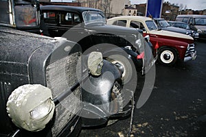 Fragment of retro old car GAZ - AA, the famous `polutorka`, the car of the second world war. WW2 - USSR 1930 .