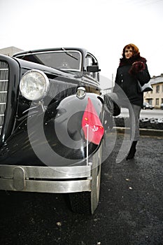 Fragment of retro old car Volga GAZ - M1, the famous `emka` car senior officers during the WW2 - USSR 1930 ..