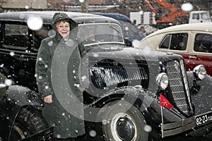 Fragment of retro old car Volga GAZ - M1, the famous `emka` car senior officers during the WW2 - USSR 1930 ..