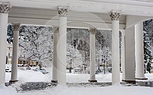 Fragment of Rudolf pramen colonnade in winter.