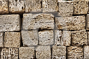 Fragment of shell limestone brick wall