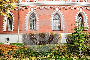 Fragment of the side semicircular annexe of the Petroff palace, Moscow, Russia.