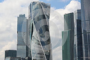 Fragment of skyscrapers of financial and business center Moscow-City