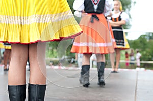 Fragment of Slovak folk dance with colorful clothes