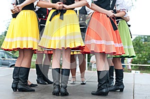 Fragment of Slovak folk dance with colorful clothes