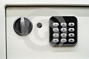 fragment of a small safe with a keyboard. Close-up