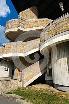 Fragment of soviet modernism brutalist building in Saint-Petersburg, Russia photo