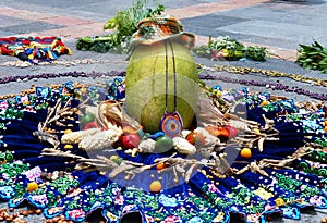 Fragment of spiritual ritual Chacana, Ecuador photo