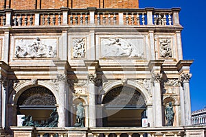 Fragment of St Marks Campanile, Italian Campanile di San Marco, the bell tower of St Mark\'s Basilica in Venice, Italy