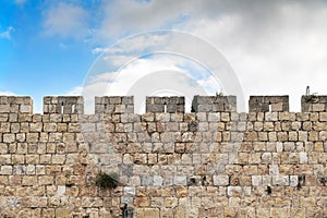 Fragment of the upper part of the fortress wall of Jerusalem Old City