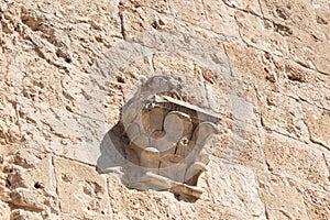 The fragment  of the Zion Gate - one of the gates leading to the old city of Jerusalem, Israel