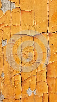 A fragmented display of orange paint over a sturdy wall, where the cracks and peels form a natural mosaic of urban aging