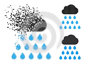 Fragmented and Halftone Pixel Rain Cloud Icon