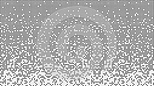Fragmented matrix blocks falling down in black and white. It looks like a disk defragmenter or a tetris game. Horizontal vector