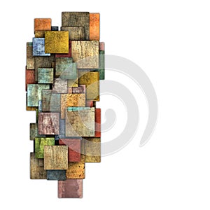 Fragmented multiple color square tile grunge pattern shape