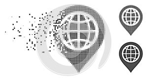 Fragmented Pixel Halftone Globe Map Marker Icon
