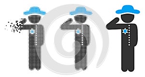 Fragmented Pixelated Halftone Gentleman Officer Icon