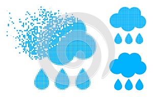 Fragmented Pixelated Rain Cloud Icon with Halftone Version
