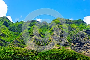 Fragmented remnant of the Koolau Volcano slopes in the Ka\'a\'awa Valley of Oahu, Hawaii photo