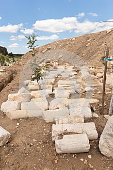 The fragments  of the columns are on the archaeological site at the site of the Maresha city in Beit Guvrin, near Kiryat Gat, in