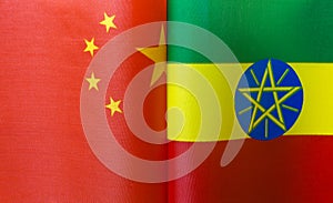 Fragments of the national flags of China and Ethiopia
