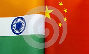 Fragments of national flags of India and China