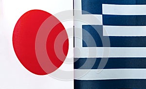 Fragments of national flags of Japan and Greece