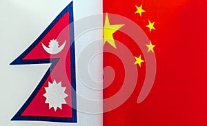 Fragments of national flags of Nepal and China