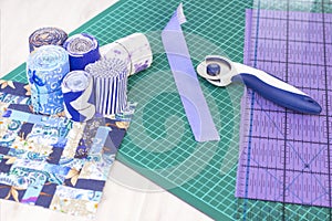 Fragments of a quilt, accessories for patchwork. mat mat for patchwork,