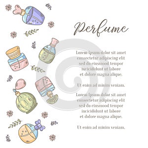 Fragrance parfume line bottles vector icons set