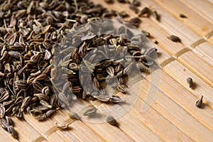 Fragrant anise seeds in the kitchen. Anise seeds close up.  A sprinkle of anise.