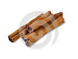 Fragrant cinnamon sticks isolated on a white background close-up. Oriental spices