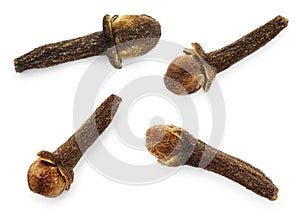 Fragrant clove buds isolated on white, set