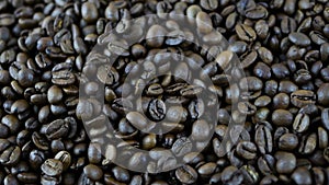 Fragrant coffee grains close-up.Roasting beans in production
