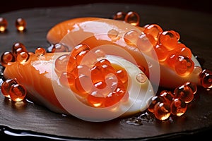 Fragrant Salmon eggs food slice. Generate Ai