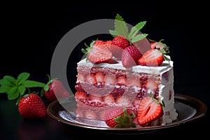 Fragrant Soft cake decorated with strawberries. Generate ai