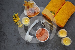 fragrant spa treatments with natural ingredients, honey soap on a dark background