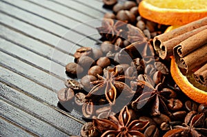 Fragrant spices, coffee and dry orange