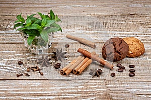 Homemade cookies, coffee grains and aromatic spices