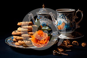 Fragrant Stilllife flower tea cookies. Generate Ai photo