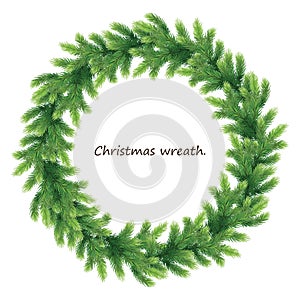 Fragrant wreath of Christmas branches. winter greeting .christmas wreath decoration.Isolated on a white background without shadow