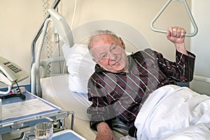 Frail senior man in a hospital bed