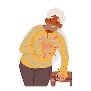 Frail Senior Woman Clutches Her Chest In Agony, Face Contorted With Pain, As The Ominous Grip Of A Heart Attack