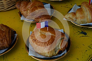 Fraisier mousse cakeFrench pastries: croissants and pain au chocolat