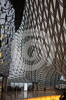 FRAKFURT ON MAIN, GERMANY - NOVEMBER 01,2016: The interior of MyZeil shopping center in Frankfurt. It`s been designed by