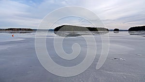 Framby Udde point at Frozen Runn lake near Falun in Sweden