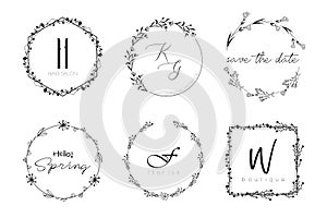 Floral wreath minimal design for wedding invitation or brand logo