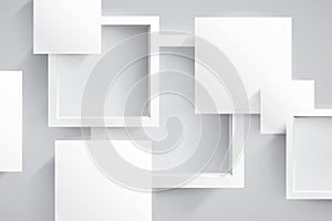 White empty squares and frames, abstract composition. Vector design background