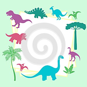 Frame with abstract colorful silhouettes of dinosaurs
