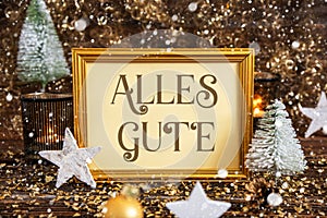 Frame With Alles Gute, Means Best Wishes, Gold, Glittering Winter Decor